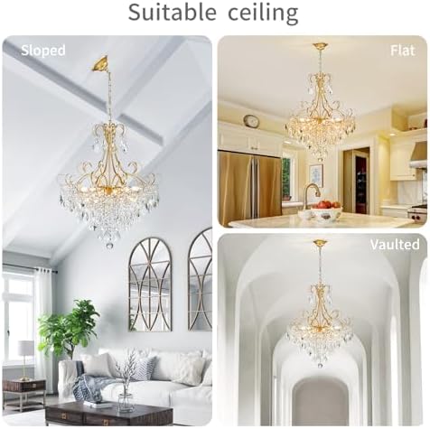 WUZUPS Crystal Chandelier 10-Light Pendant Ceiling Light Modern Lighting Fixture for Dining Room Hallway Bedroom Kitchen Bathroom, H 27.6" x W 22.8", E12 Base, Gold - Image 6