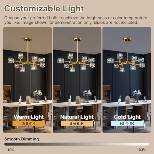 Modern Sputnik Gold Chandelier: Antique Brass Dining Room Living Room Light - Image 4