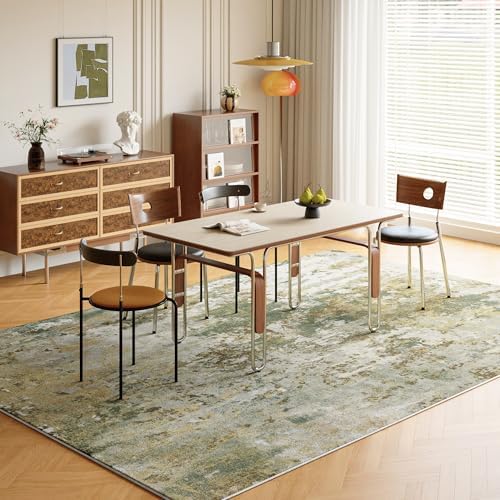 Green Washable Rug 6x9 Area Rugs for Living Room Bedroom Carpet, Indoor Vintage Abstract Boho Large Rug Non Slip Faux Wool Rugs for Dorm, Dining Room Table, Nursery, Kids Playroom, Sage Green - Image 3