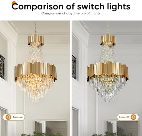 Crystal Chandeliers for High Ceilings 12-Light Modern Chandelier Large Gold Chandelier Light Fixture for Foyer,Living Room,Dining Room,Entryway Width-23.6 inch - Image 7