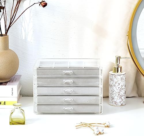 ProCase Earring Holder Organizer Jewelry Box with 5 Drawers, Grey - Image 6