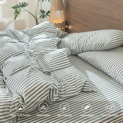 MooMee Striped Duvet Cover Set 100% Washed Cotton Linen Like King - Image 3