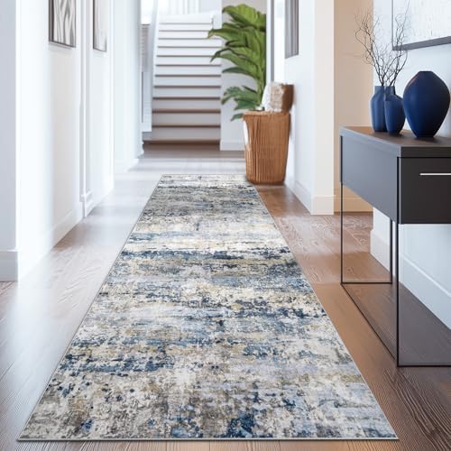 pmtsns Area Rugs 2x8 Runner Rug: Washable Hallway Rug Modern Abstract Neutral Soft Non-Slip Low-Pile Indoor Carpet for Kitchen Bedside Entrance Laundry (Blue Grey Brown, 2'x8') - Image 6