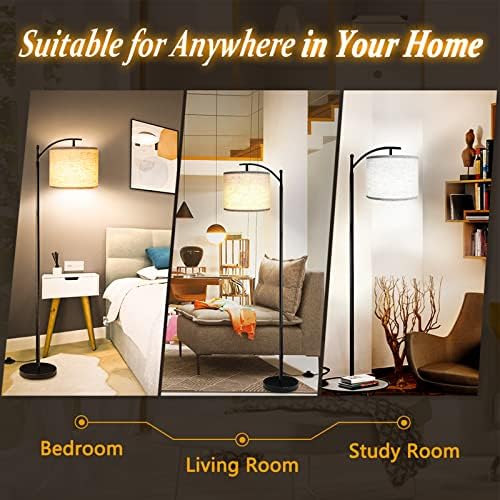 ROTTOGOON Floor Lamp for Living Room with 3 Color Temperatures LED Bulb, Standing Lamp Tall Industrial Floor Lamp Reading for Bedroom, Office (9W LED Bulb, Beige Lampshade Included) -Black - Image 5
