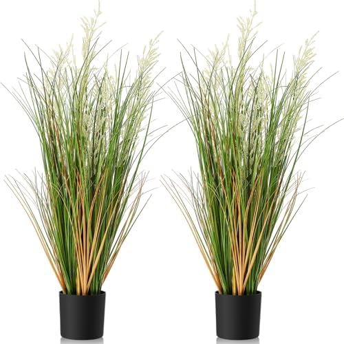 Jexine 2 Pcs 3 ft Tall Artificial Grass Plant Potted Artificial Greenery Floor Plants Faux Pampas Grass Tall in Pot for Housewarming Gift House Garden Bathroom Lobby Outdoor Decoration by Jexine