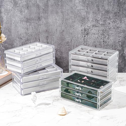 ProCase Earring Holder Organizer Jewelry Box with 3 Drawers, Emerald - Image 5