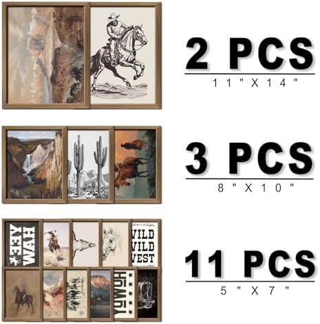 ANERZA 16 PCS Framed Western Wall Art Decor, Southwestern Gallery Wall Frame Set Prints for Bedroom Bathroom, Cowboy Posters for Living Room Aesthetic, Dorm Home Artwork Collage Kit - Image 2