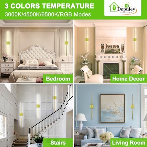 Depuley Battery Operated Wall Sconce: Set of 2 Wireless Wall Lights with Remote for Bedroom - Rechargeable 15 Colors Gold Wall Lamp for Living Room Hallway Home Decor - Image 3