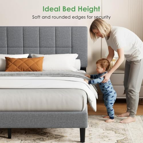 Marsail Queen Size Bed Frame - Upholstered, Adjustable Headboard,6"-12" Mattress Fit, 1300 lbs Capacity, Sturdy 12-Leg Wood Construction, Easy Assembly, Dark Gray - Image 4
