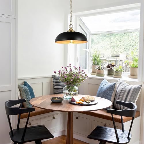 Lingkai 15.7" Pendant Light Fixtures, Farmhouse Pendant Lights Kitchen Island, Black Hanging Ceiling Light for Kitchen Island Dining Room - Image 2