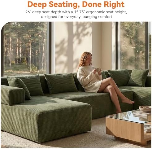 MONVANE 141" U-Shaped Modular Sectional Sofa, Green - Image 6
