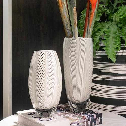 Murano Style Glass Vase Hand Blown White Feather Pattern Effect Home Decor - Image 6