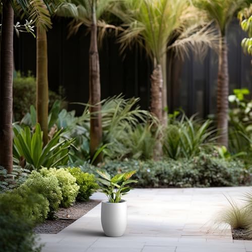 Kante Small Round Curved White Concrete Planter 9.1" Dia, Outdoor - Image 3