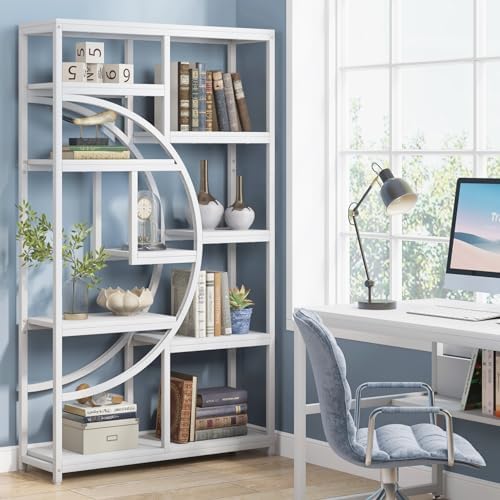 Tribesigns Industrial Bookshelf Bookcase with 9 Open Shelf (White) - Image 3