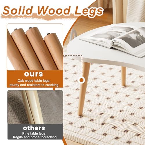 Small Coffee Table, Low Table with Solid Wood Legs, 23.6" Mini Oval Accent Table Side End Table, Floor Table Desk for Sitting on The Floor, Coffee Tea Table for Living Room, Dorm, Apartment, White - Image 3