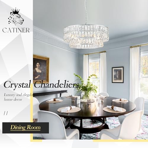 CATINER Chrome Crystal Chandelier 24" 8-Light Modern Semi Flush Pendant - Image 3