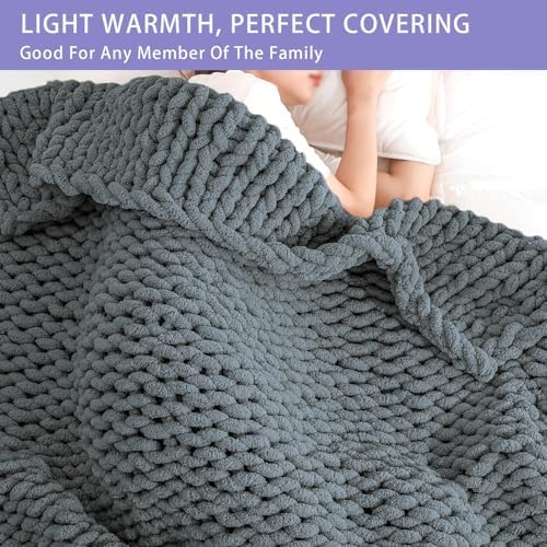 Bigacogo Chunky Knit Throw Blanket for Couch, 40x80 inches, Iron Gray - Image 4