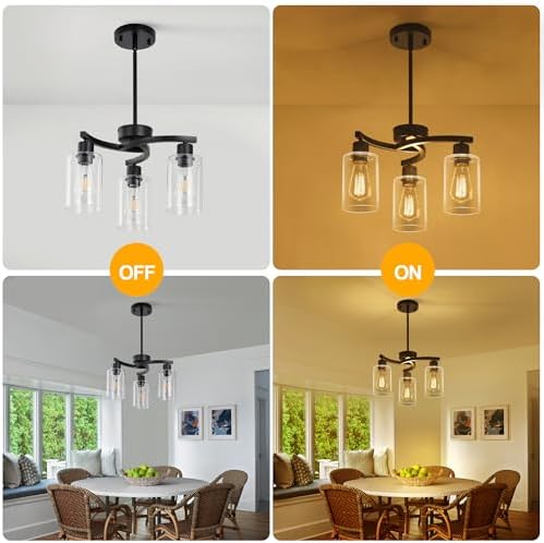 CNRATYE 3-Light Modern Farmhouse Black Pendant Lights Kitchen Island, Adjustable Height Contemporary Chandeliers for Dining Room Light Fixture Hanging, Clear Glass Shade - Image 5