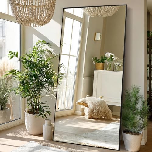 Beauty4U 79" x 39" Full Length Mirror with Stand, Black Large Floor Mirror - Image 7