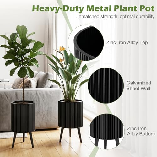 GIANTEX Plant Pot with Stand Set of 2, 14" & 12" Metal Plant Stand - Image 5