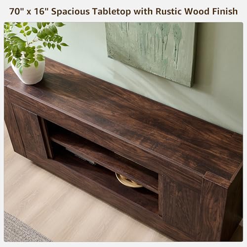 OKD 70" TV Stand for 80" TV, Thick Block Media Console, Dark Walnut - Image 4