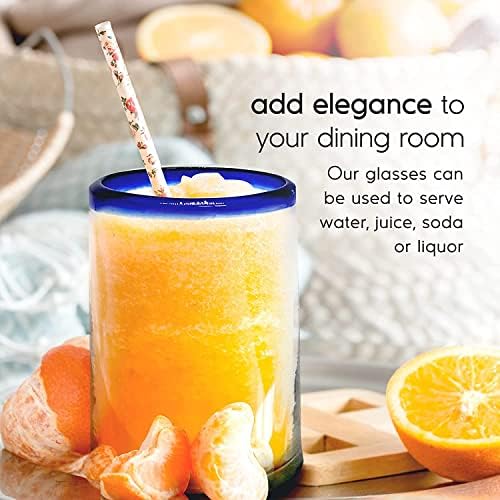 Cobalt Blue Rim 14 oz Drinking Glasses (set of 6), Recycled Glass, Lead-free, Toxin-Free (Drinking) - Image 6