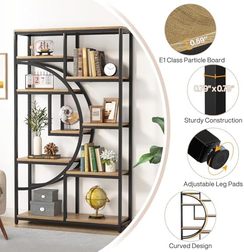 Tribesigns Industrial Bookshelf Bookcase with 9 Open Shelf (Light Oak) - Image 5