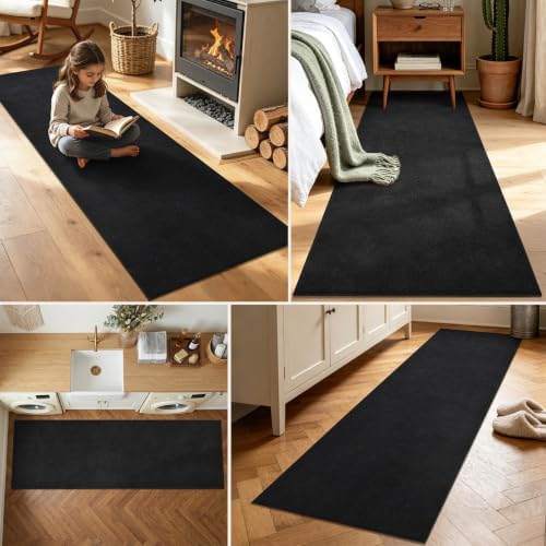 2x6 Black Solid Runner Rug Washable Non-Slip for Kitchen Hallway Bathroom - Image 3