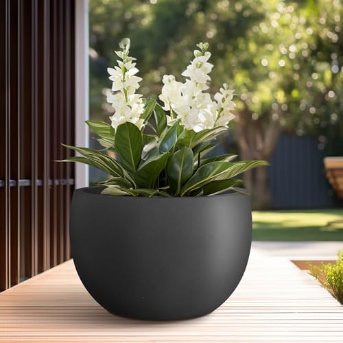 Kante Large Round Bowl Black Concrete Planter 20" Dia, Outdoor - Image 5