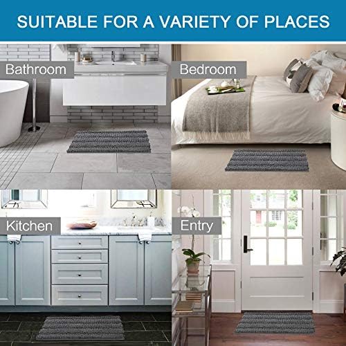 H.VERSAILTEX Bathroom Rugs Bath Rugs Non Slip Bath Mats Extra Thick Chenille Striped Rug 17" x 24" Absorbent Soft Shaggy Washable Dry Fast Bath Mats for Bathroom Floor - Grey - Image 6