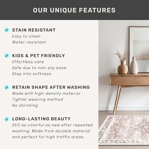 Hazo Haus Washable 3x12 Long Runner Rug for Hallway, Boho Waterproof Large Kitchen Floor Rug, Non-Slip Stain & Fade Resistant, Vintage Beige Floral Décor (3x12 Beige/Latte) - Image 5