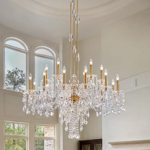 18-Light Large Crystal Chandelier, Vintage Maria Theresa Brass Gold Chandelier for Foyer, Staircase & High Ceiling Living Room, E12 Base - Image 6