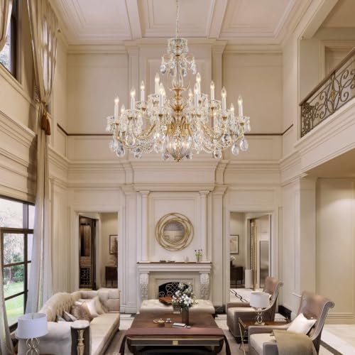 Vintage Maria Theresa Crystal Chandelier for Foyer, 18-Light Brass Large Candelabra Chandelier Pendant Light Fixture for Living Room Hallway Lobby Entrance Banquet Hall Dia 37" - Image 4