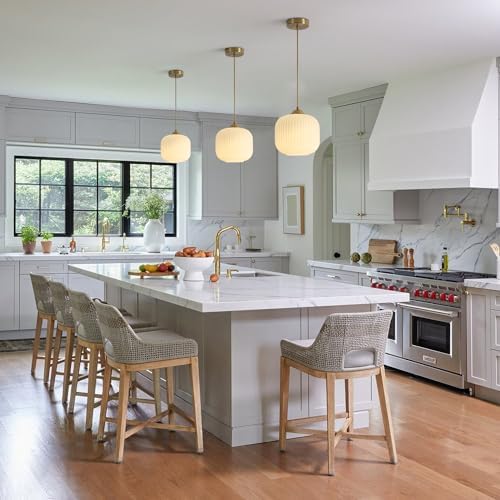 KCO Lighting 2 Pack Brushed Brass 7.9” White Ribbed Glass Pendant Lights - Image 4