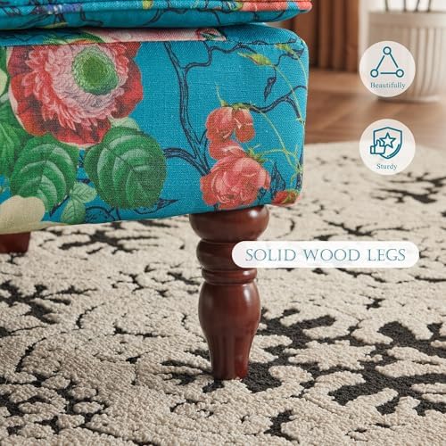 YOLENY Floral Accent Chair, High Back Upholstered Armchair with Solid Legs, Leisure Single Sofa Chair for Living Room, Bedroom, Home Office, Teal Floral - Image 7