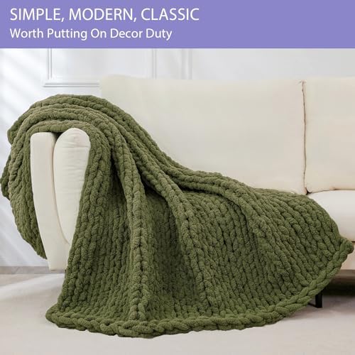 Bigacogo Chunky Knit Throw Blanket for Couch, 40x40 inches, Yellow Green - Image 3