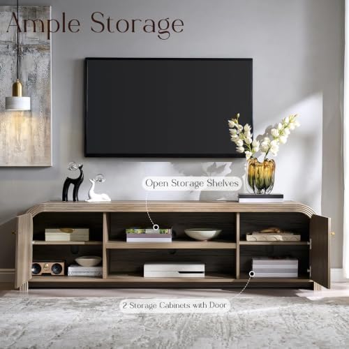 T4TREAM 70" Modern Fluted TV Stand with Storage, Alder Grey - Image 3