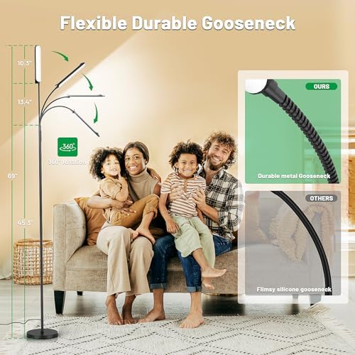 Yikuneng Dimmable LED Floor Lamp, Super Bright Reading Lamps Floor Standing lamp with Remote & Touch Control, Stepless Dimming & 2700K-6500K Color Temperature, for Living Room Bedroom Office, Black - Image 5