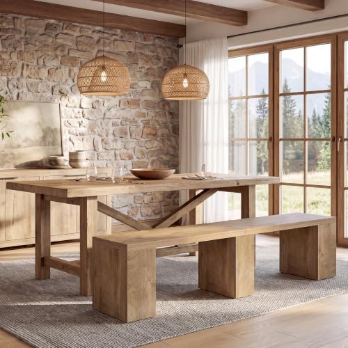 Tribesigns 78.74" Extra Long Dining Bench, Farmhouse Kitchen Wood Bench - Image 3