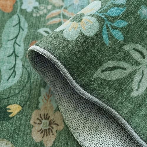 2x5 Washable Kitchen Area Rug: Floral Scalloped Entryway Runner Farmhouse Non-Slip Floor Carpet for Hallway Bathroom Soft Comfort Tile/Hardwood Floors Protection Mat Cute Home Decor(2x5, Floral/Green) - Image 3