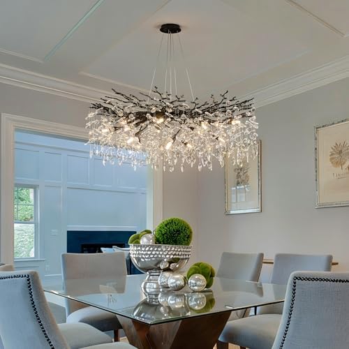 Modern Black Tree Branch Crystal Chandelier Luxury Crystal Pendant Lighting 40" Contemporary 14-Light Chandeliers for Dining Room Kitchen Bedroom Living Room by witkey