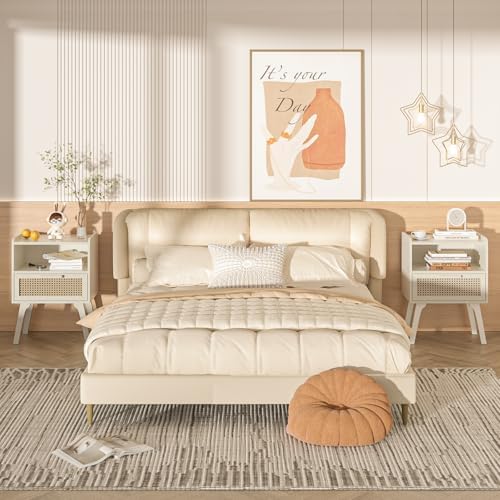Lerliuo Rattan Nightstand, Side Table with Drawer Open Shelf - Image 6