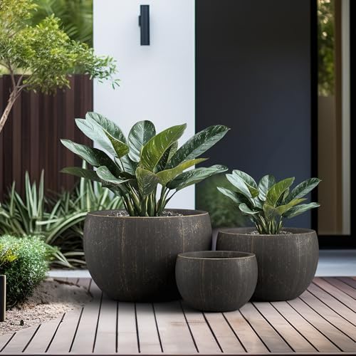 Kante Set of 3 Vintage BRN Concrete Bowl Planters 19.9" 15.7" 11.8" Dia - Image 4