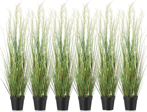 Jexine 6 Pcs 4 ft Tall Artificial Grass Plant Potted Artificial Greenery Floor Plants Faux Pampas Grass Tall in Pot for Housewarming Gift House Garden Bathroom Lobby Outdoor Decoration by Jexine