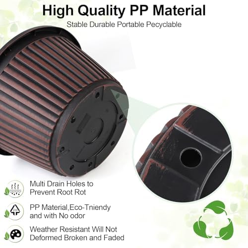 Myfeegoin Planter-Pots-for-Plants-Indoor-Outdoor, 4 Pack 10 Inch Plastic Flower Pots with Saucer & Drainage Holes, Modern Garden Planters for Planting Medium Large Plants，Decorative Resin Garden Pots - Image 5