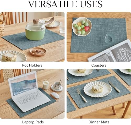 Softalker Faux Linen Cloth Placemats Set of 12-12 x 18 Inch, Light Blue - Image 5
