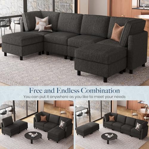 Belffin 110.2" Modular Sectional Sofa 6 Seats U Shaped Couch Washable Sectional Couches for Living Room Comfy Couches with Storage Seat Couch Sofas with Chaise,Dark Grey - Image 4