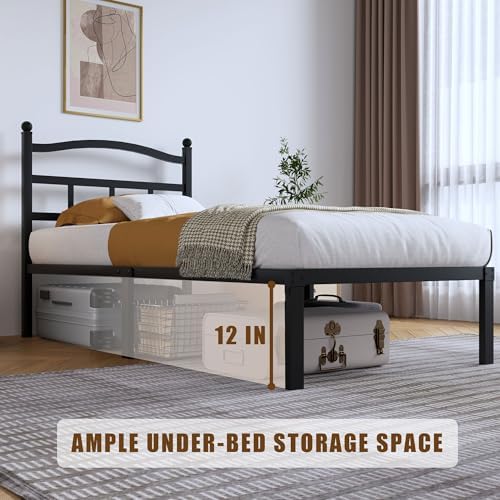 SHOANED Metal Bed Frame with Headboard - 14 Inch Twin XL Size Heavy Duty Bedframe Black Basic Steel Slats Platform No Box Spring Needed/Easy Assembly/Noise Free - Image 5
