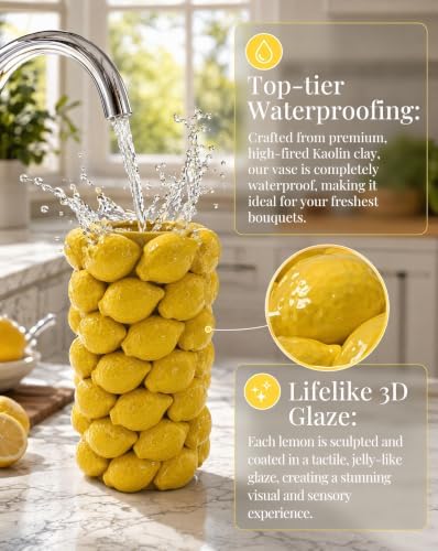 3D Lemon Vase Yellow Vase 11.8" for Home Kitchen Decor - Image 6