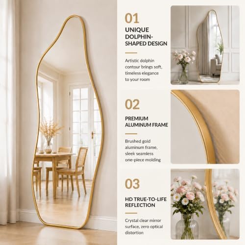 Full Length Door Mirror, 48"x16" Wall Mounted Mirror, Gold - Image 6